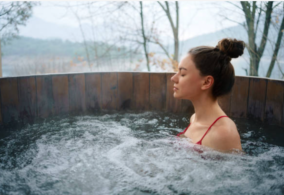 Woman in an ice bath