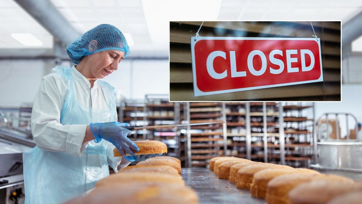 Woman in cake factory and closed sign