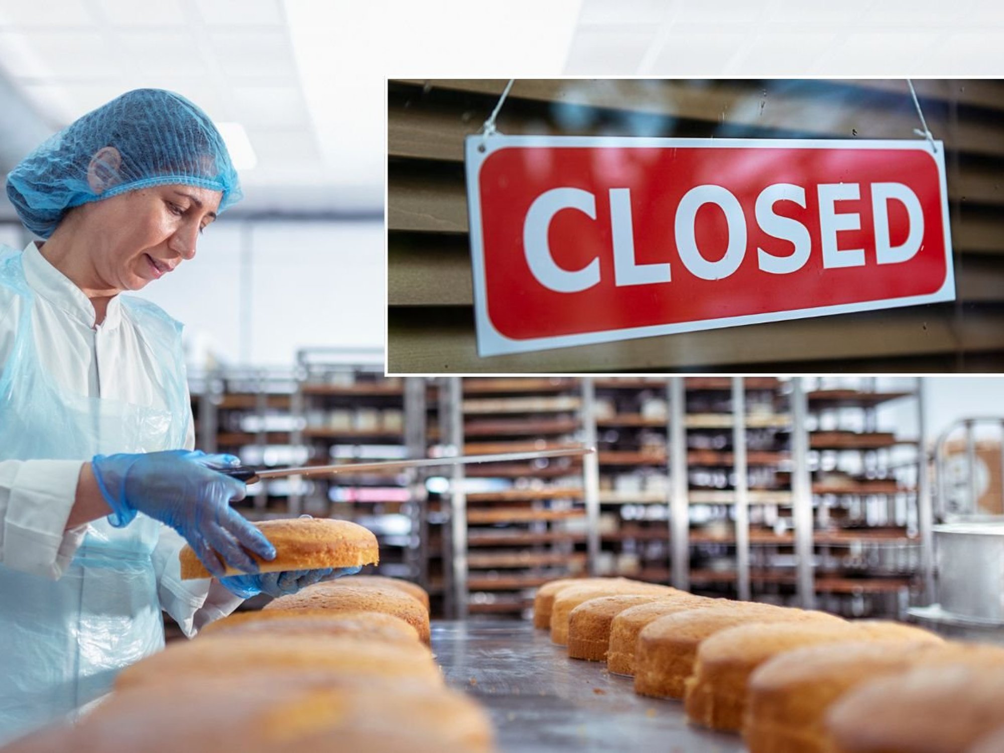 Woman in cake factory and closed sign