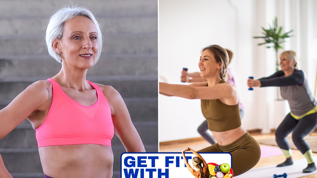 Woman in gym gear / class doing squats