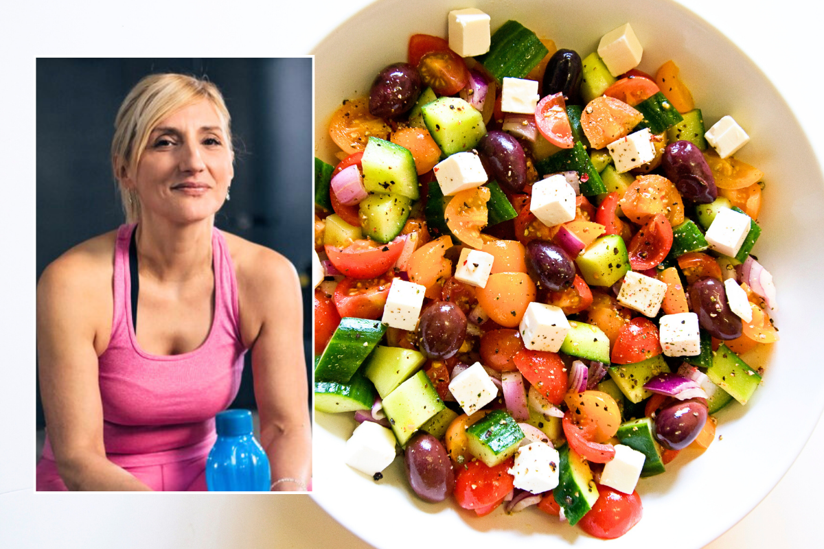 Woman in gym / healthy salad