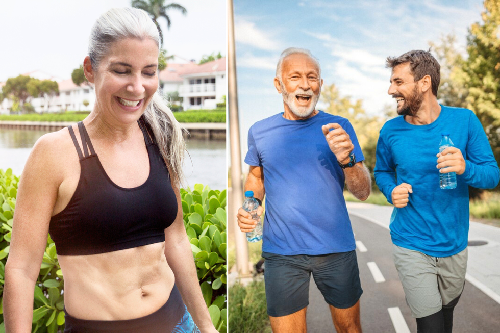 Woman in gym kit / men walking