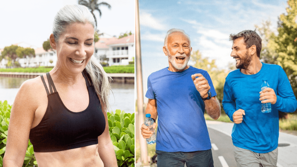 Woman in gym kit / men walking