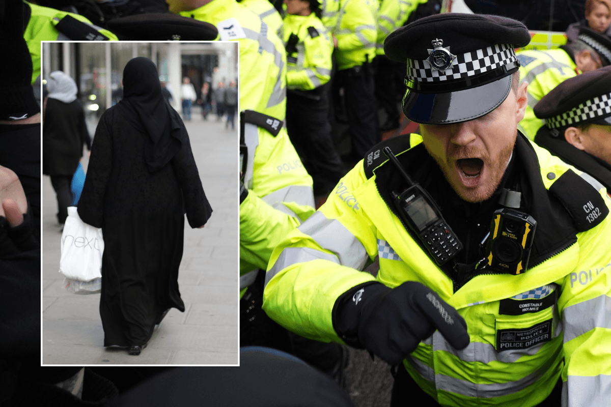 Woman in Islamic dress/Police