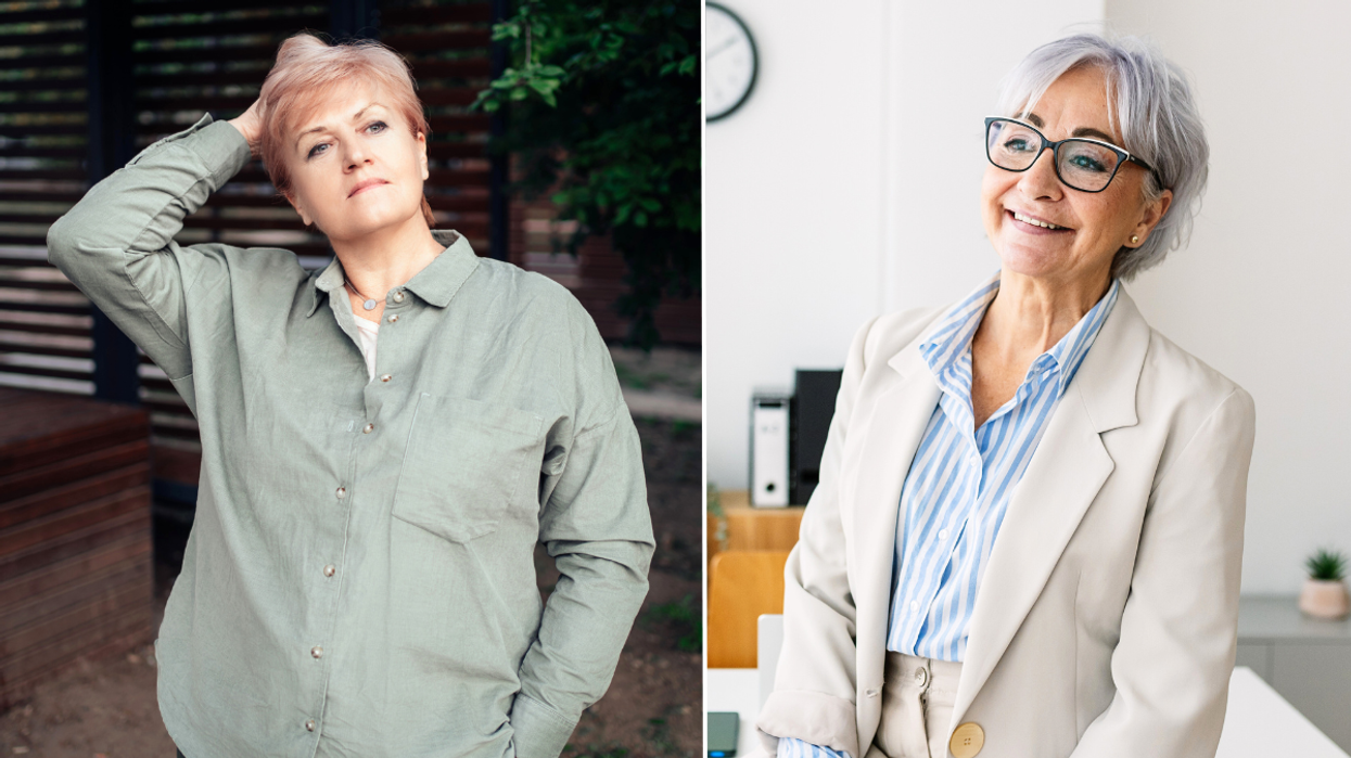 Woman in oversized shirt / woman in suit