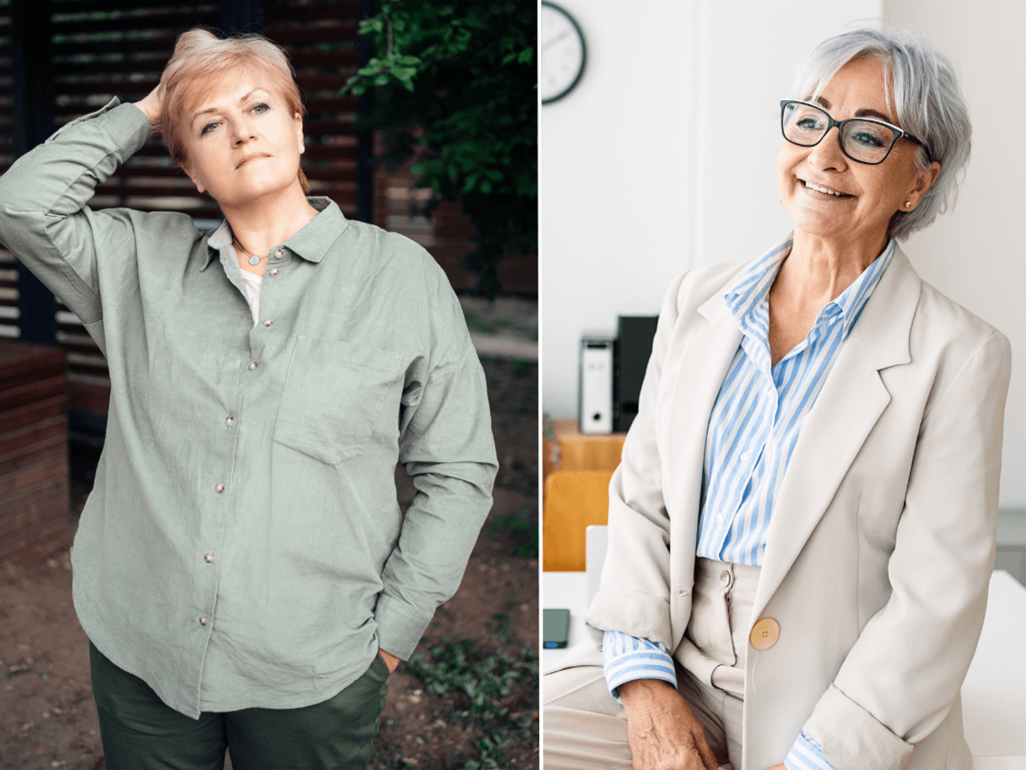 Woman in oversized shirt / woman in suit