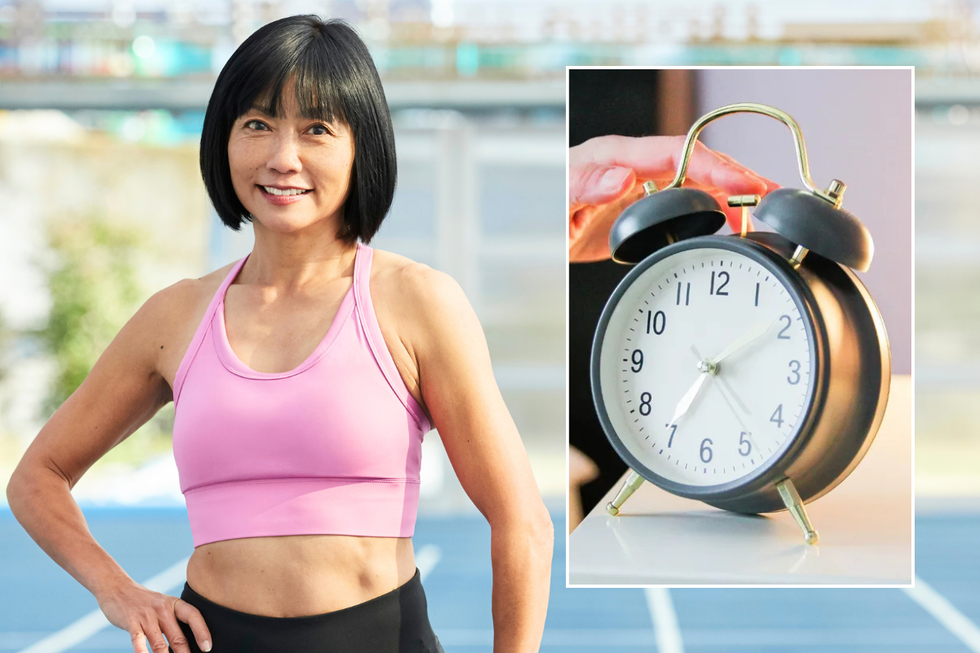 Woman in sports bra / alarm clock
