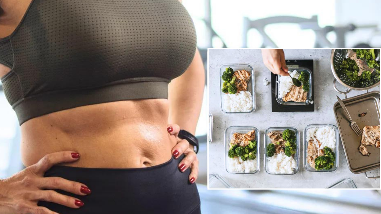 Woman in sports bra / meal prepping