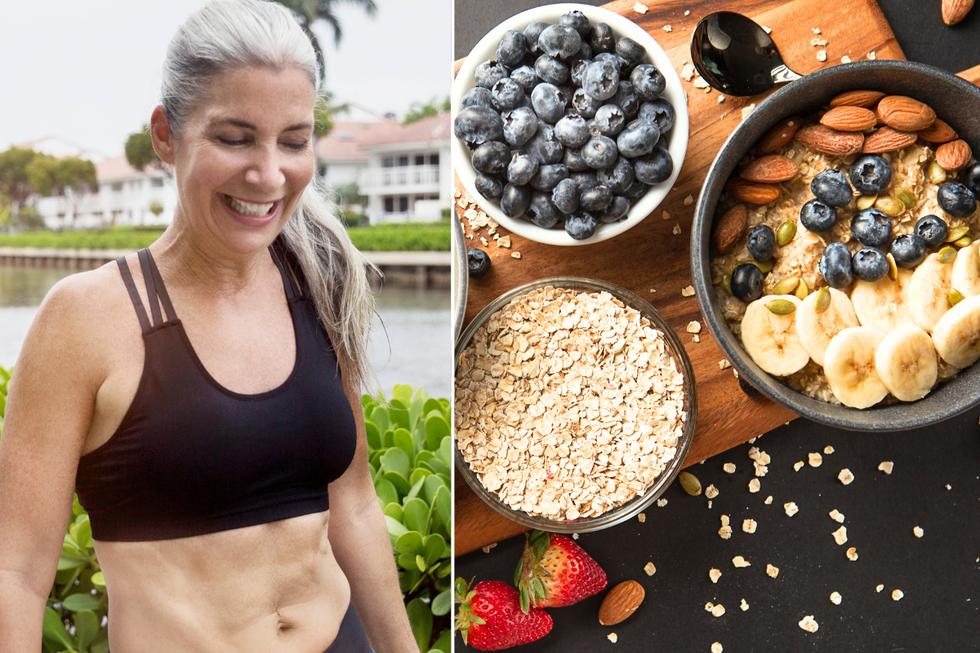 Woman in sports bra / oats and fruit