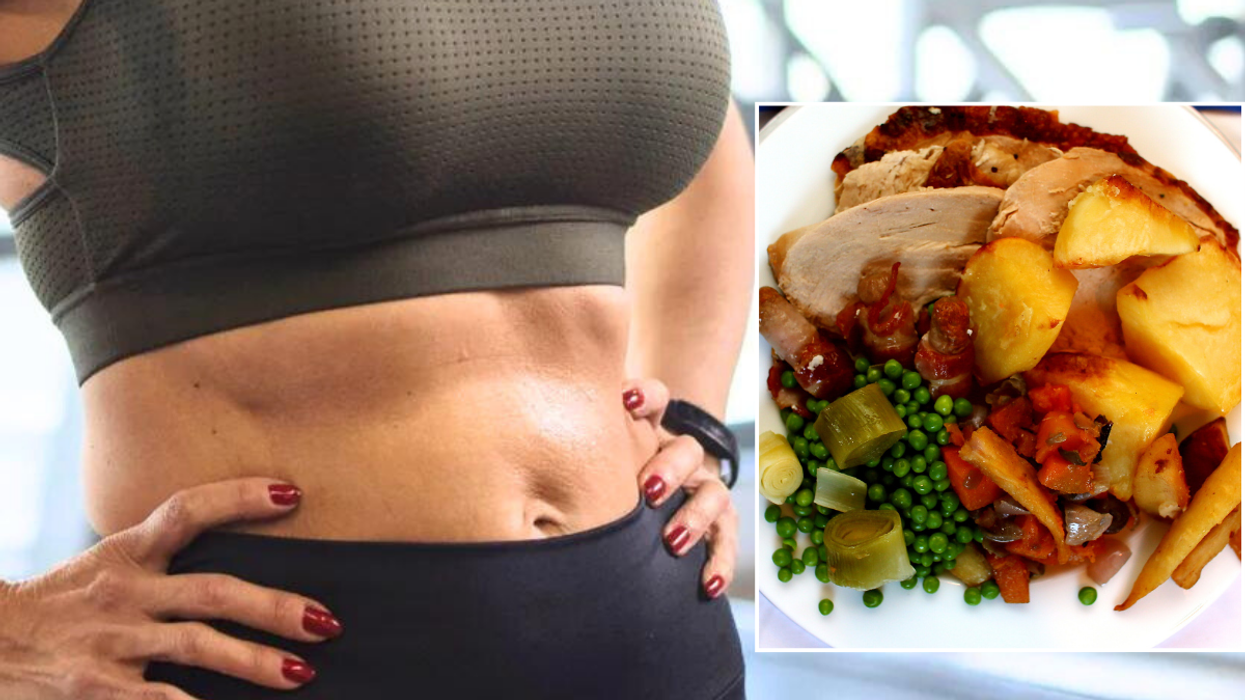 Woman in sports bra / roast dinner