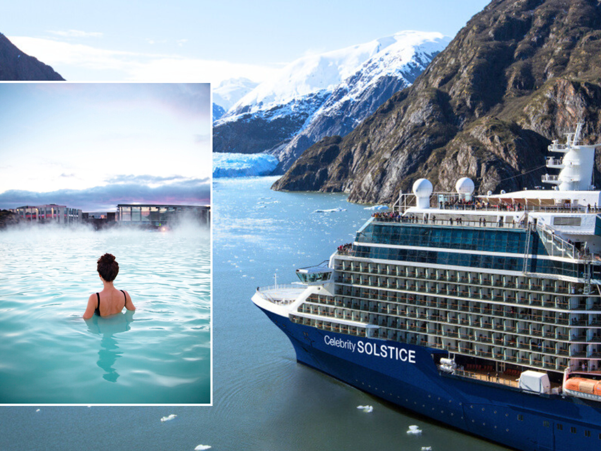 Woman in water / Celebrity Cruise ship on water