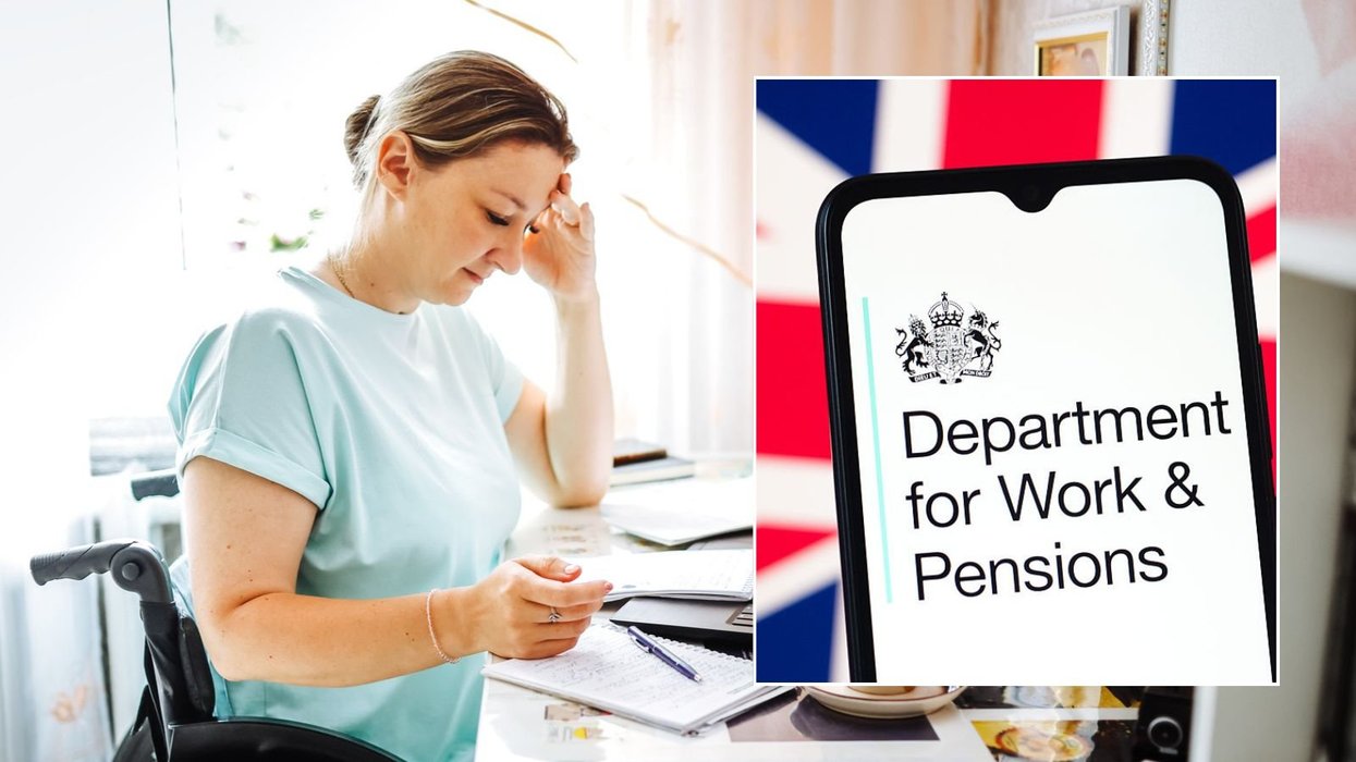 Woman in wheelchair and DWP logo