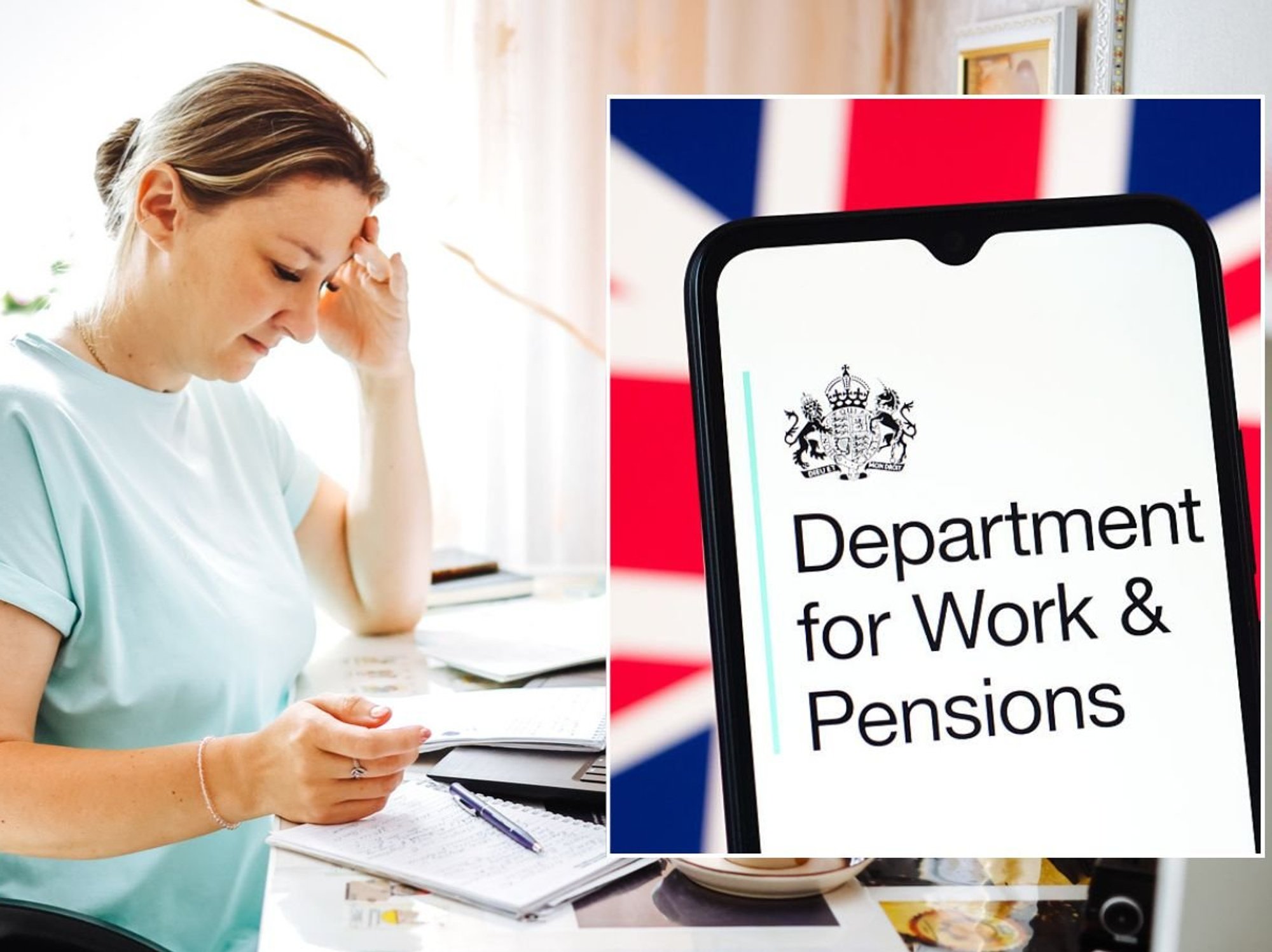 Woman in wheelchair and DWP logo