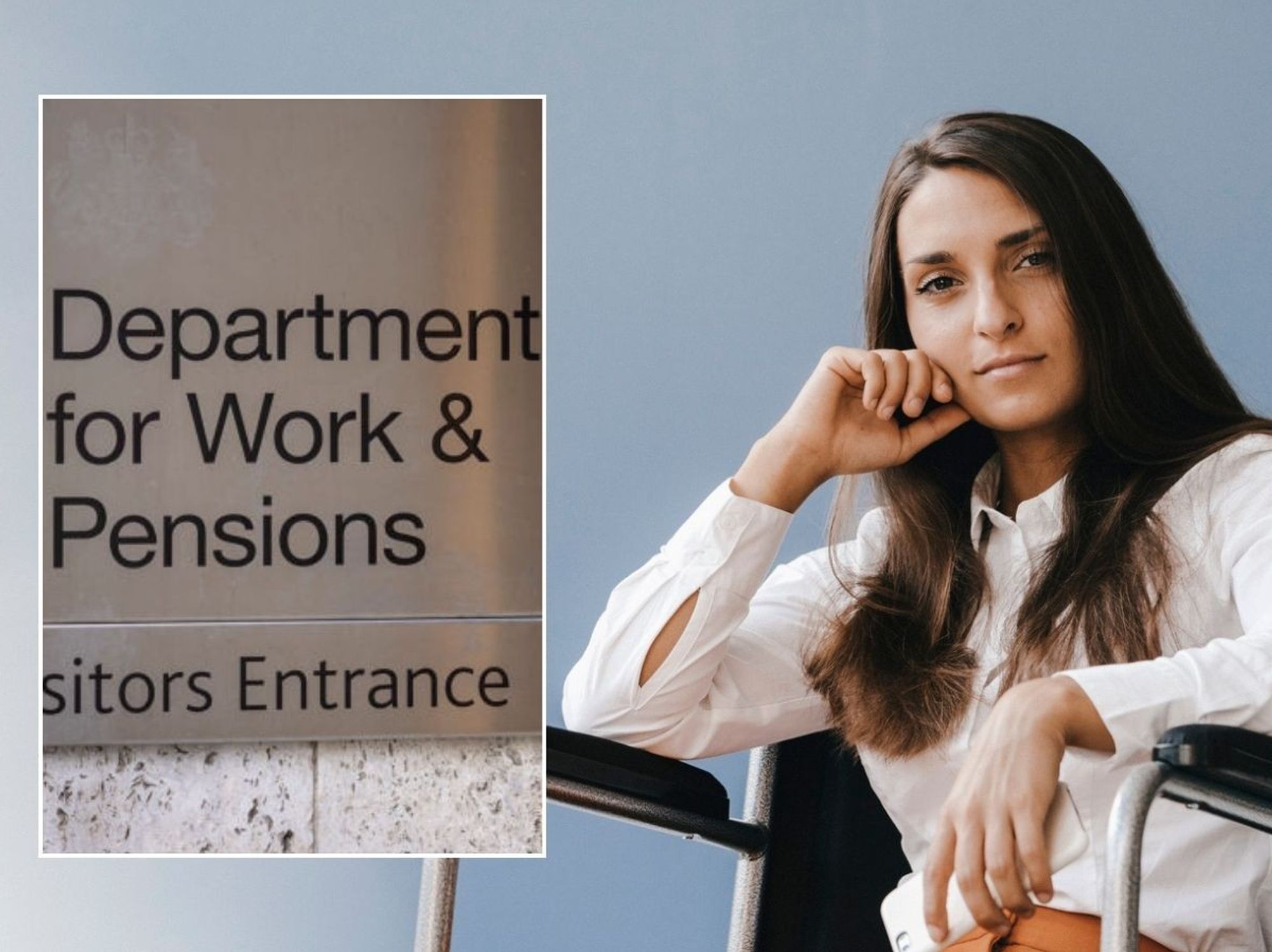 Woman in wheelchair and DWP sign