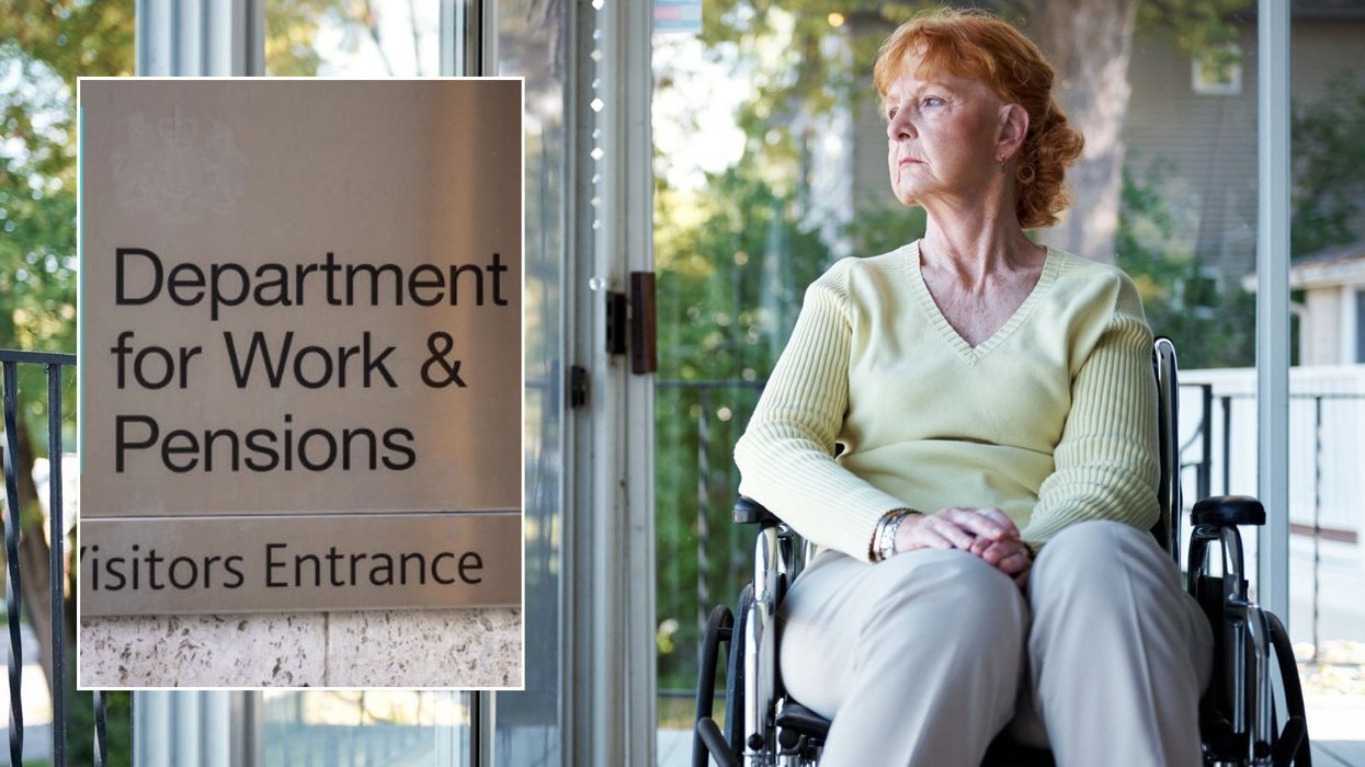 Woman in wheelchair and DWP sign
