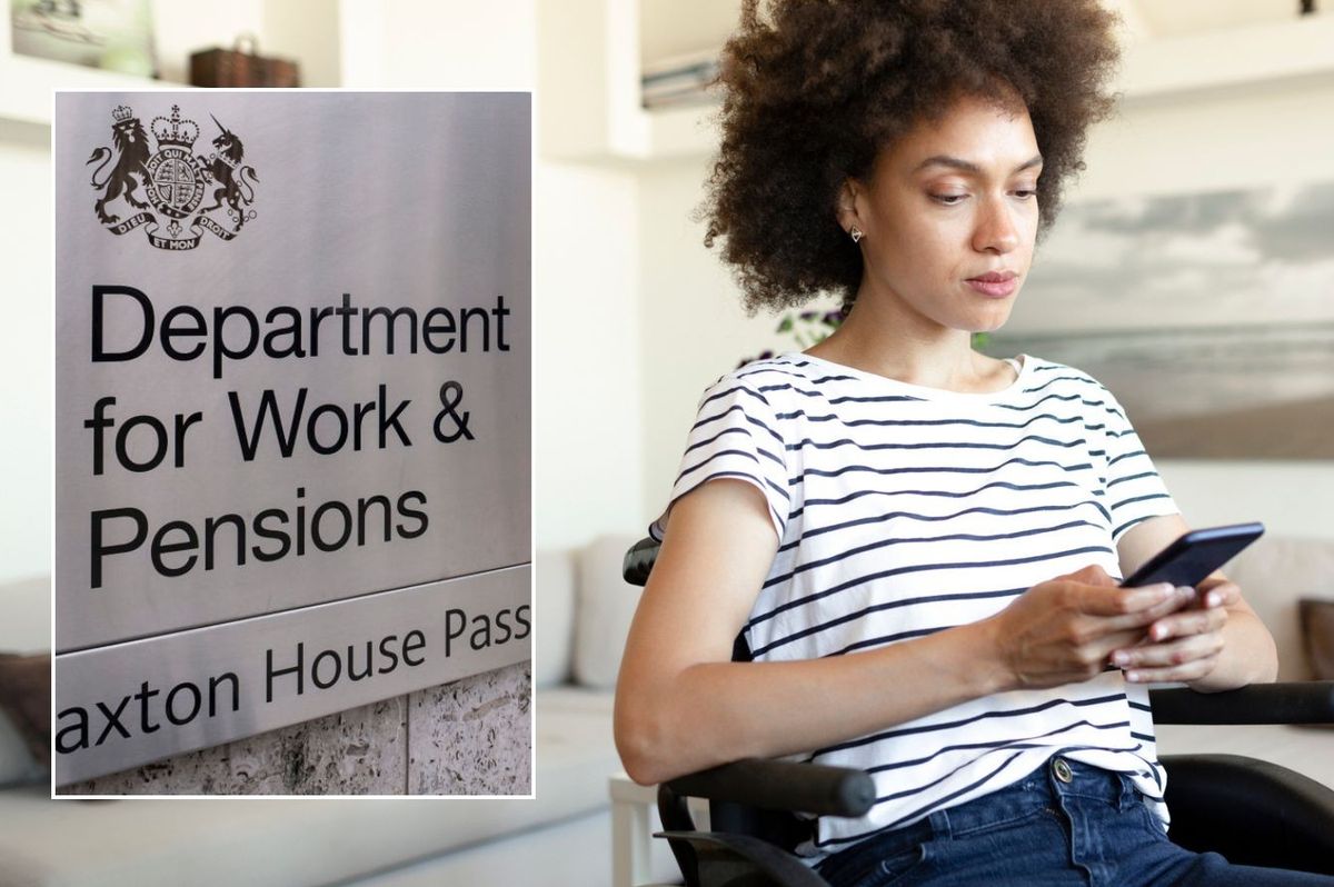 Woman in wheelchair and DWP sign