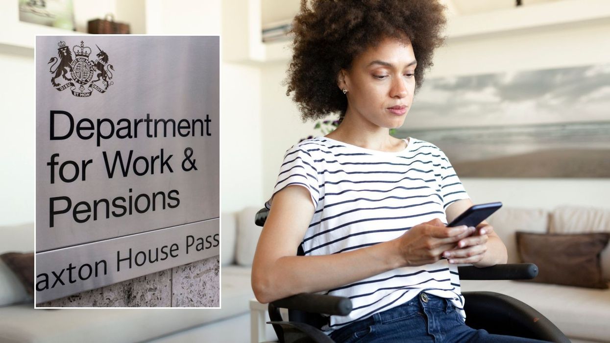 Woman in wheelchair and DWP sign