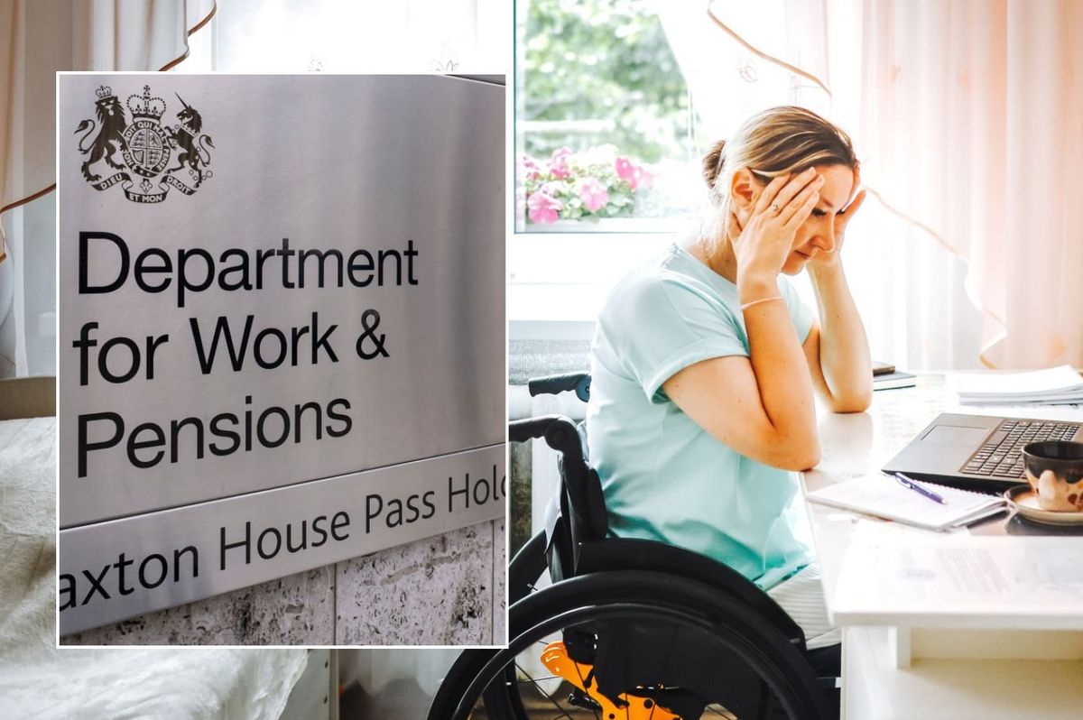 Woman in wheelchair and DWP sign