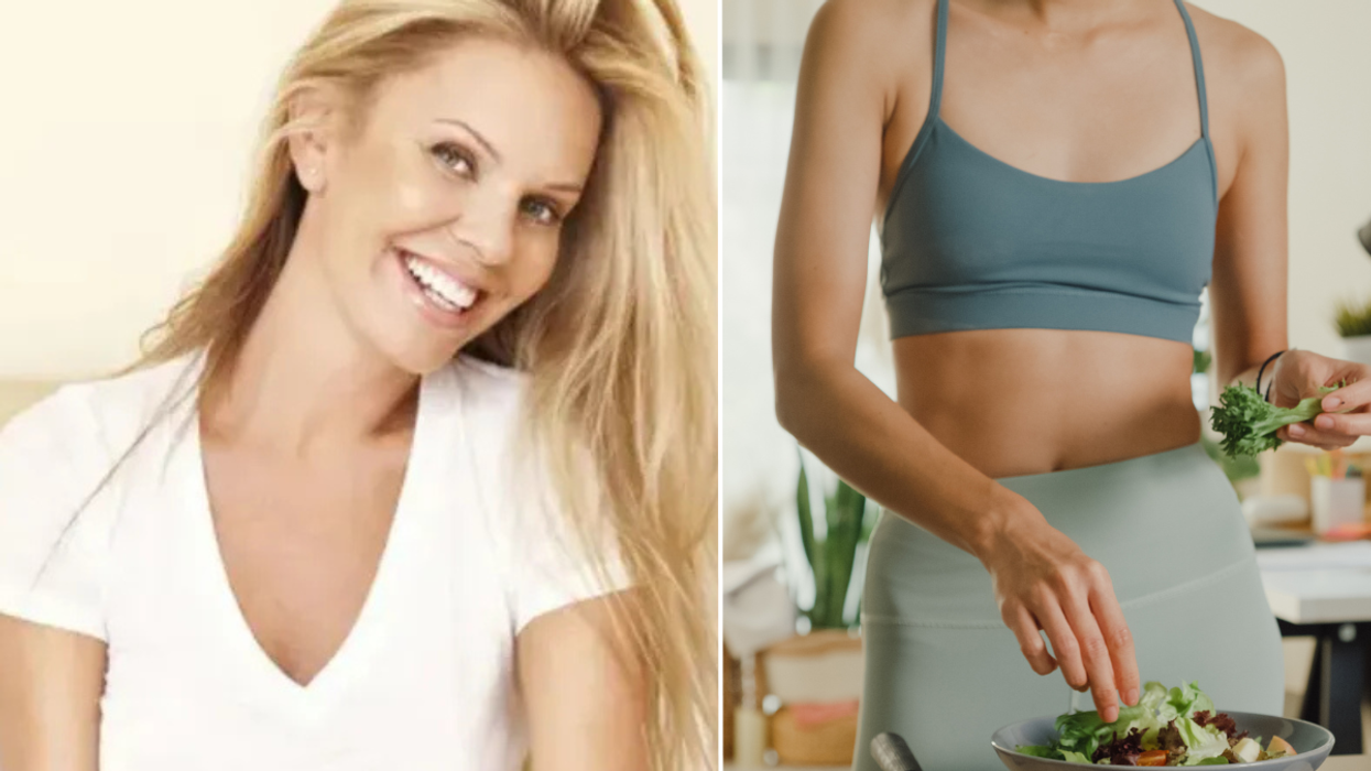 Woman long blonde hair / woman making salad