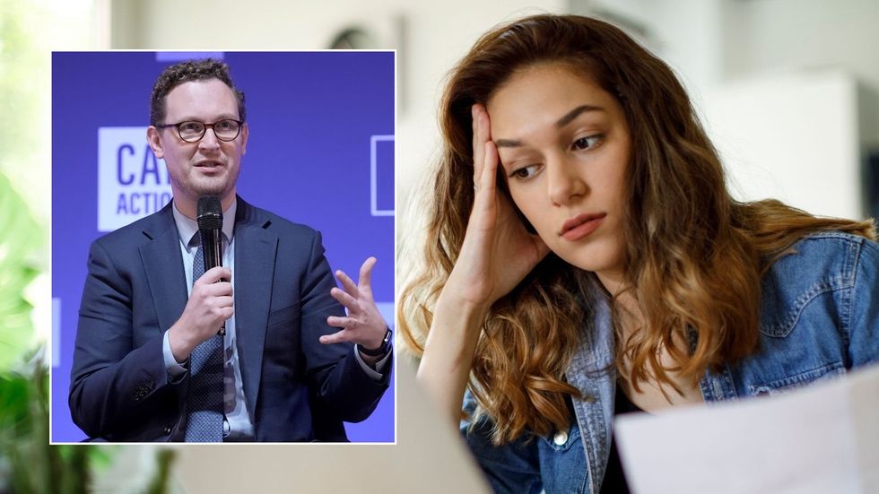 Woman looking annoyed and Darren Jones