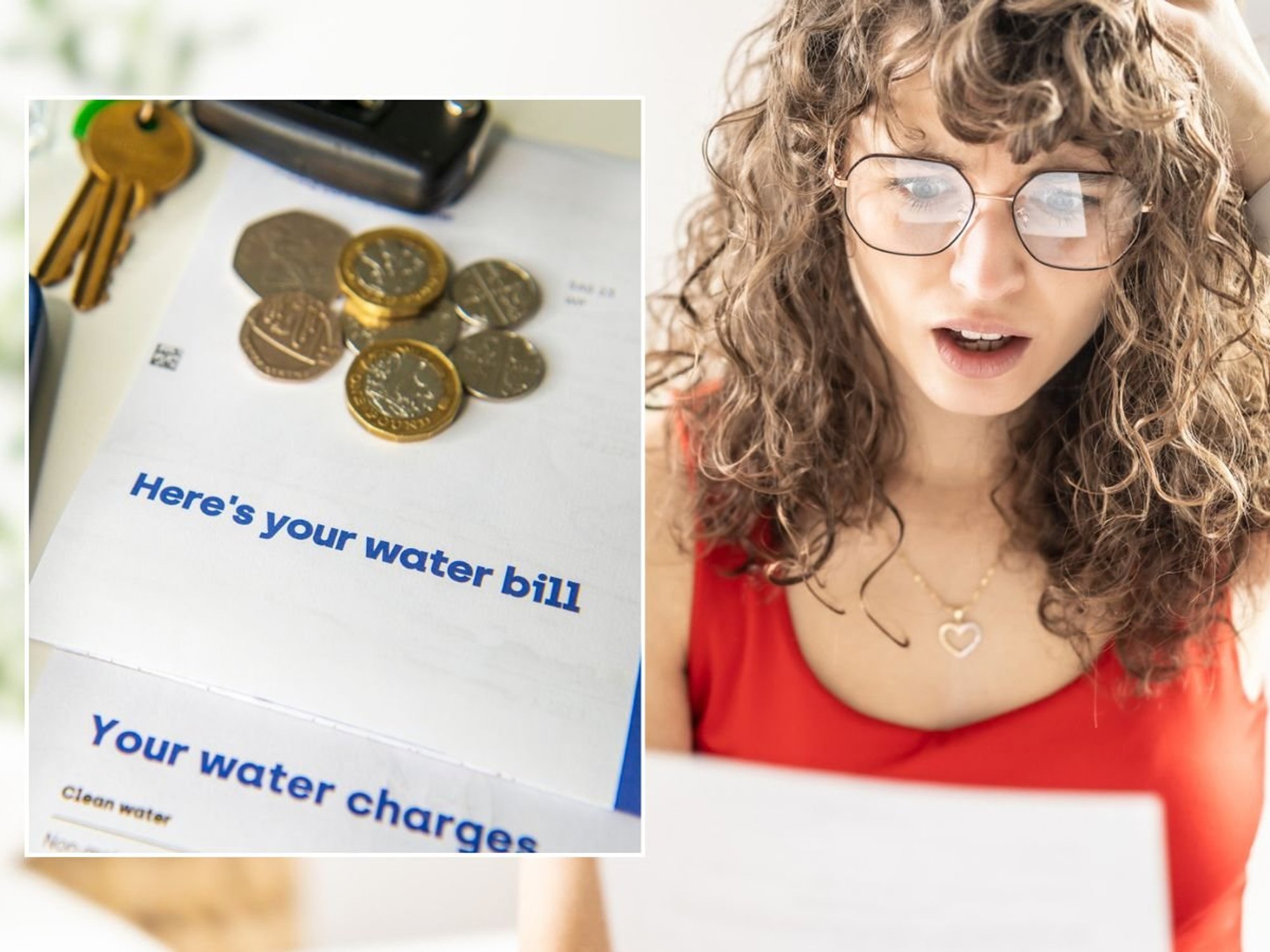 Woman looking at a bill and water bill