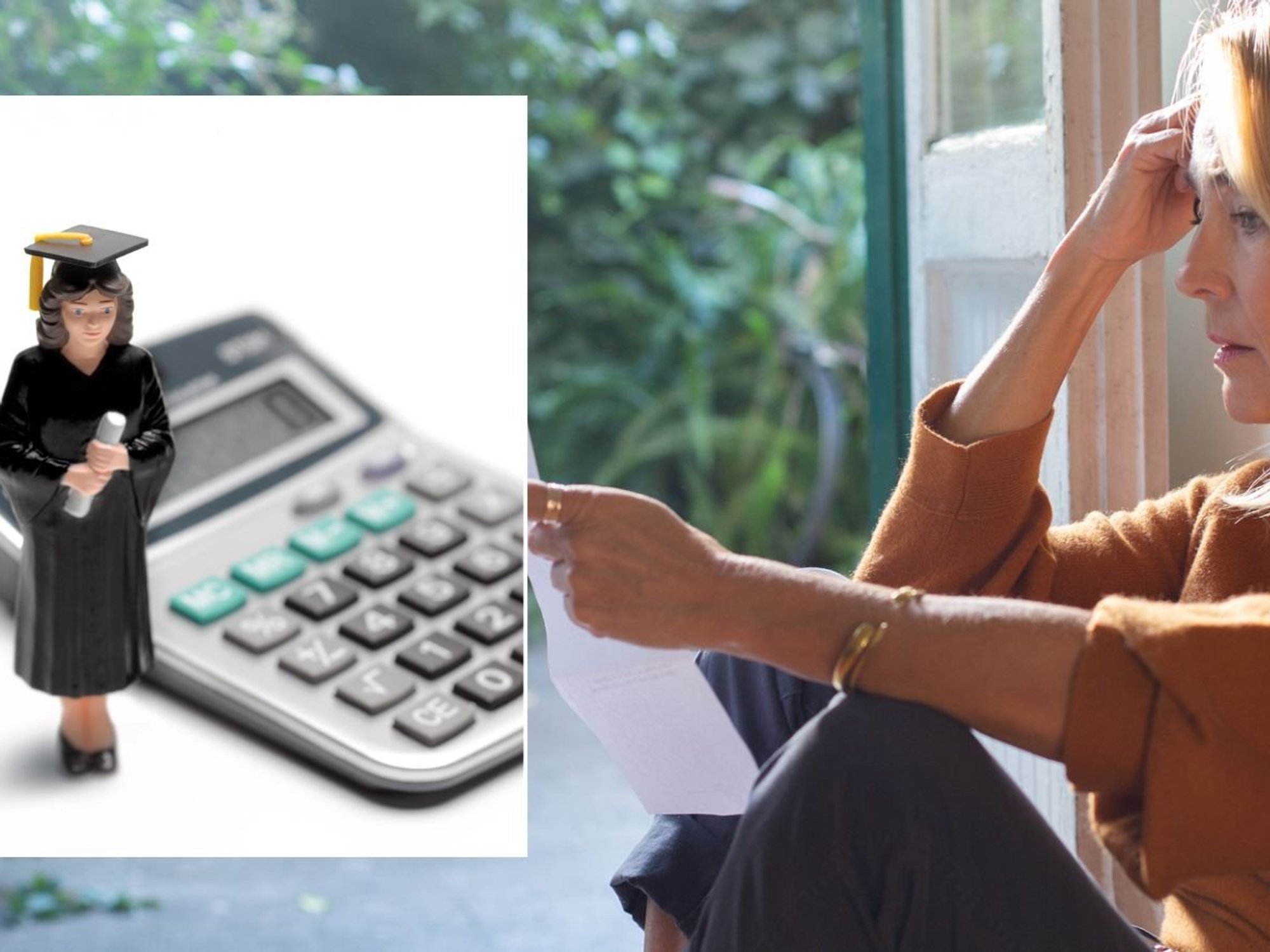 Woman looking at bill and calculator