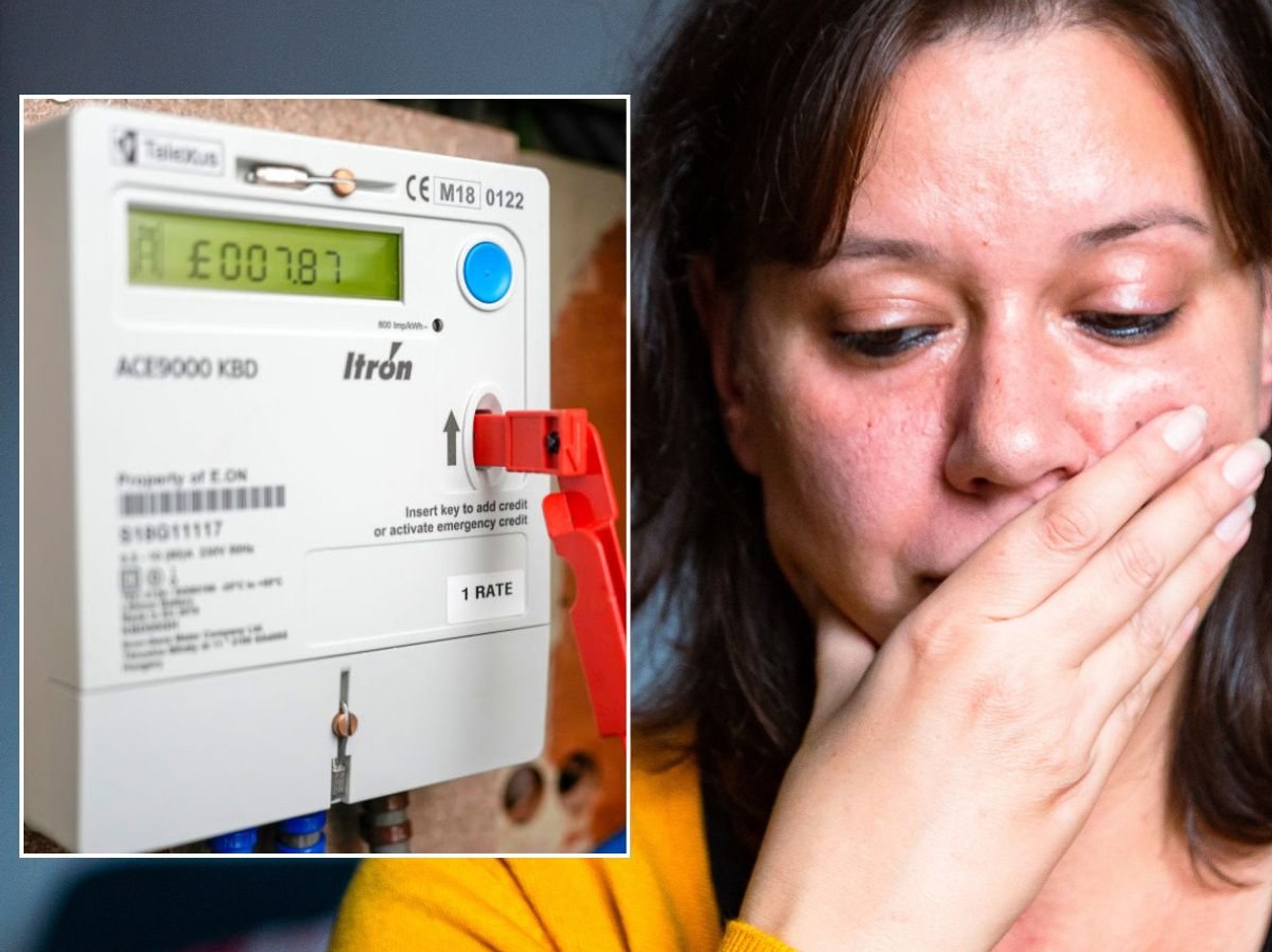 Woman looking at bill and electricity mter