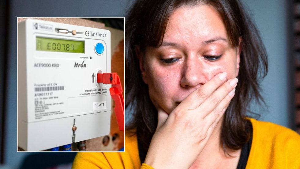 Woman looking at bill and electricity mter