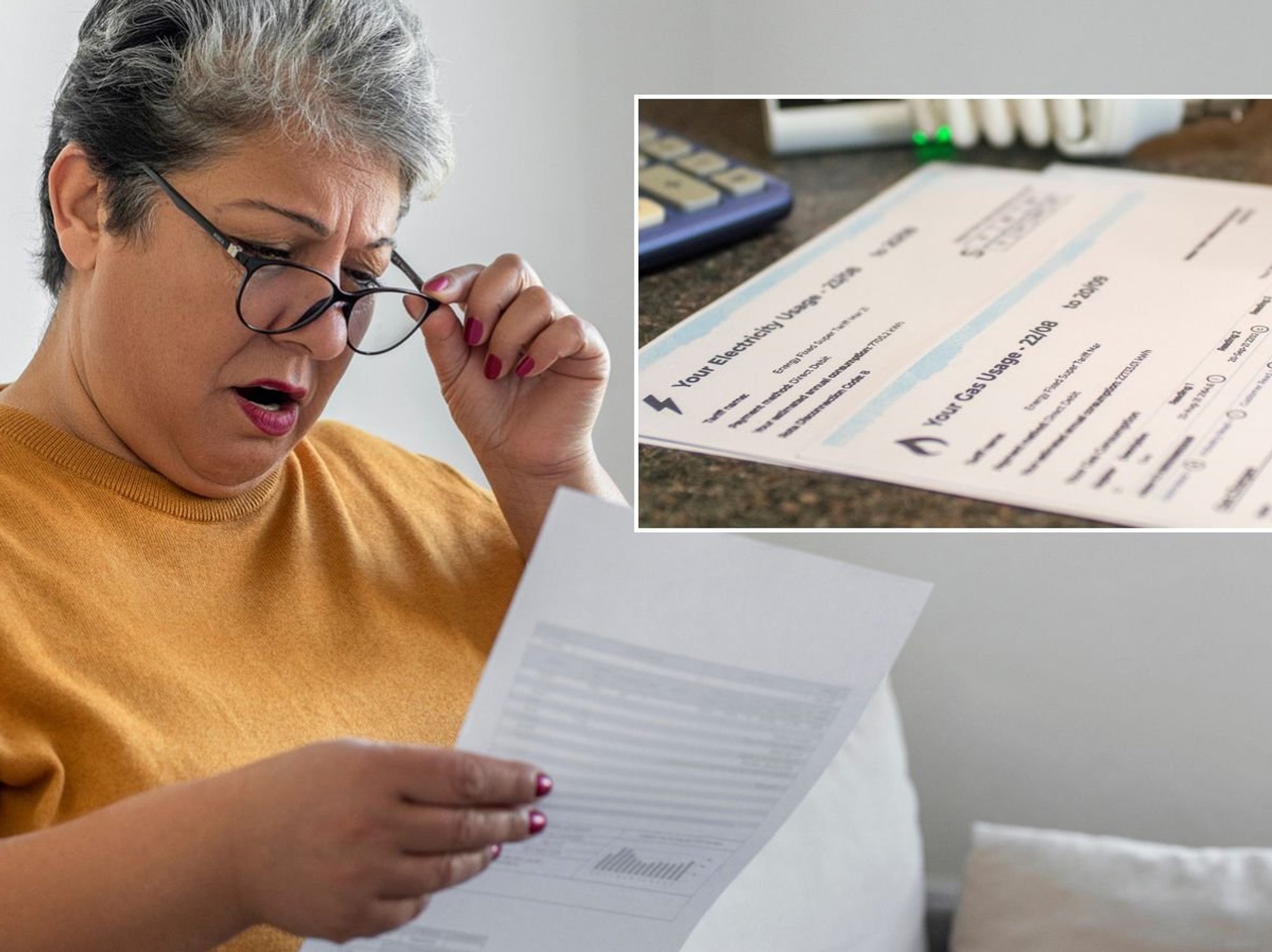 Woman looking at bill and energy bill
