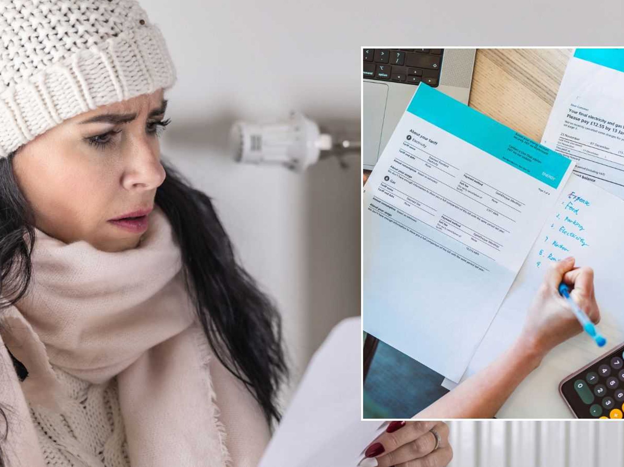 Woman looking at bill and energy bills