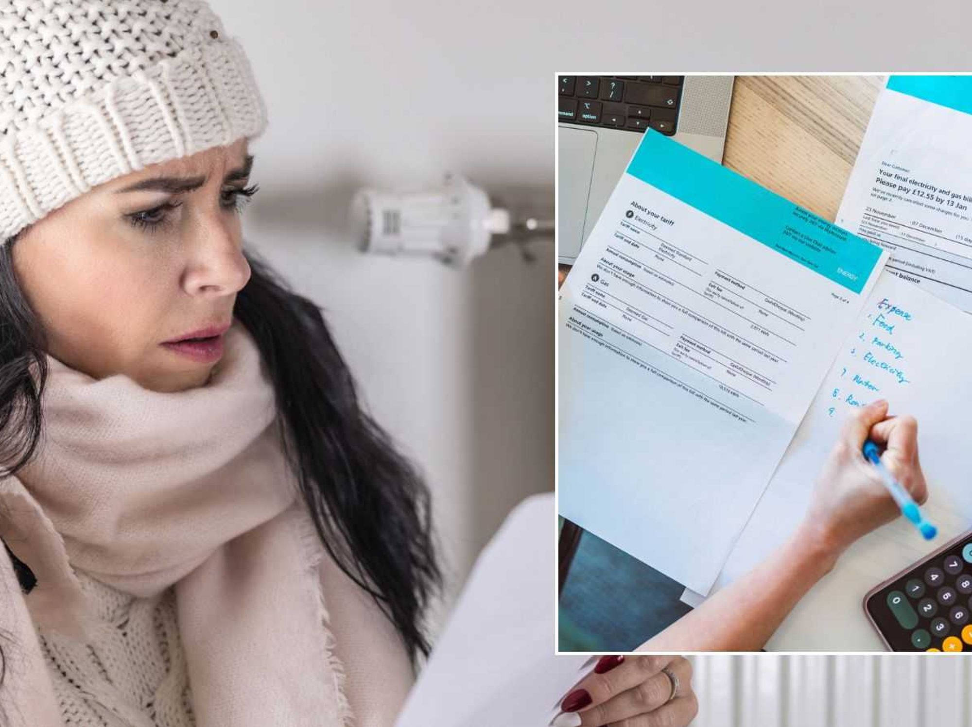 Woman looking at bill and energy bills
