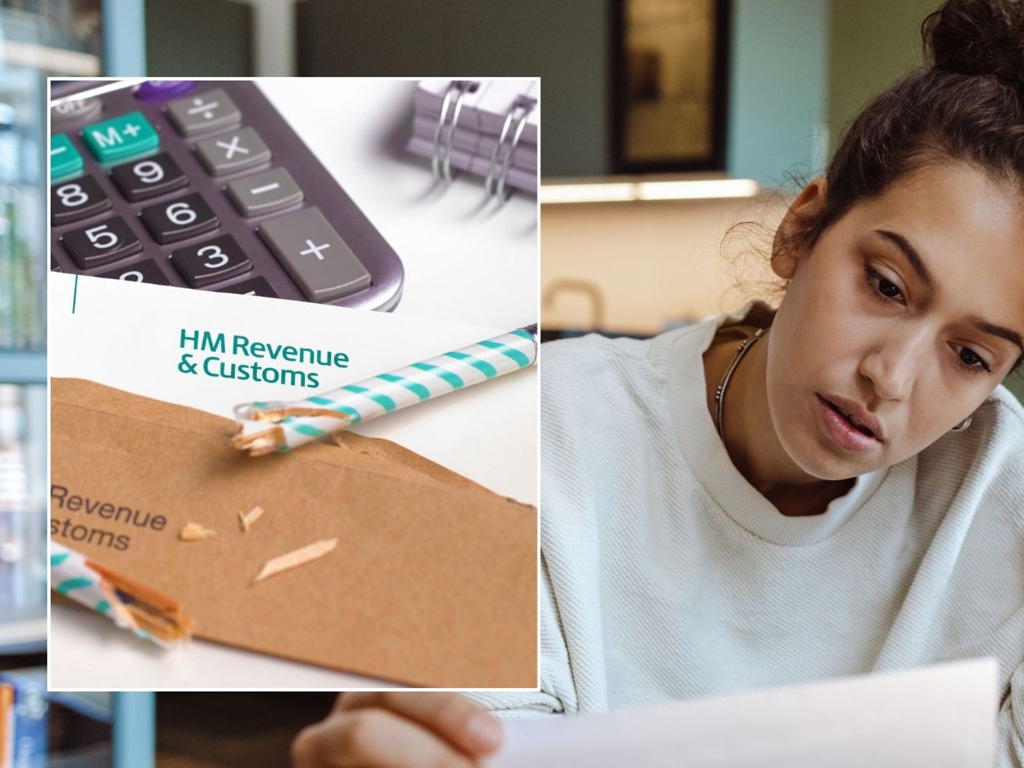 Woman looking at bill and HMRC letter