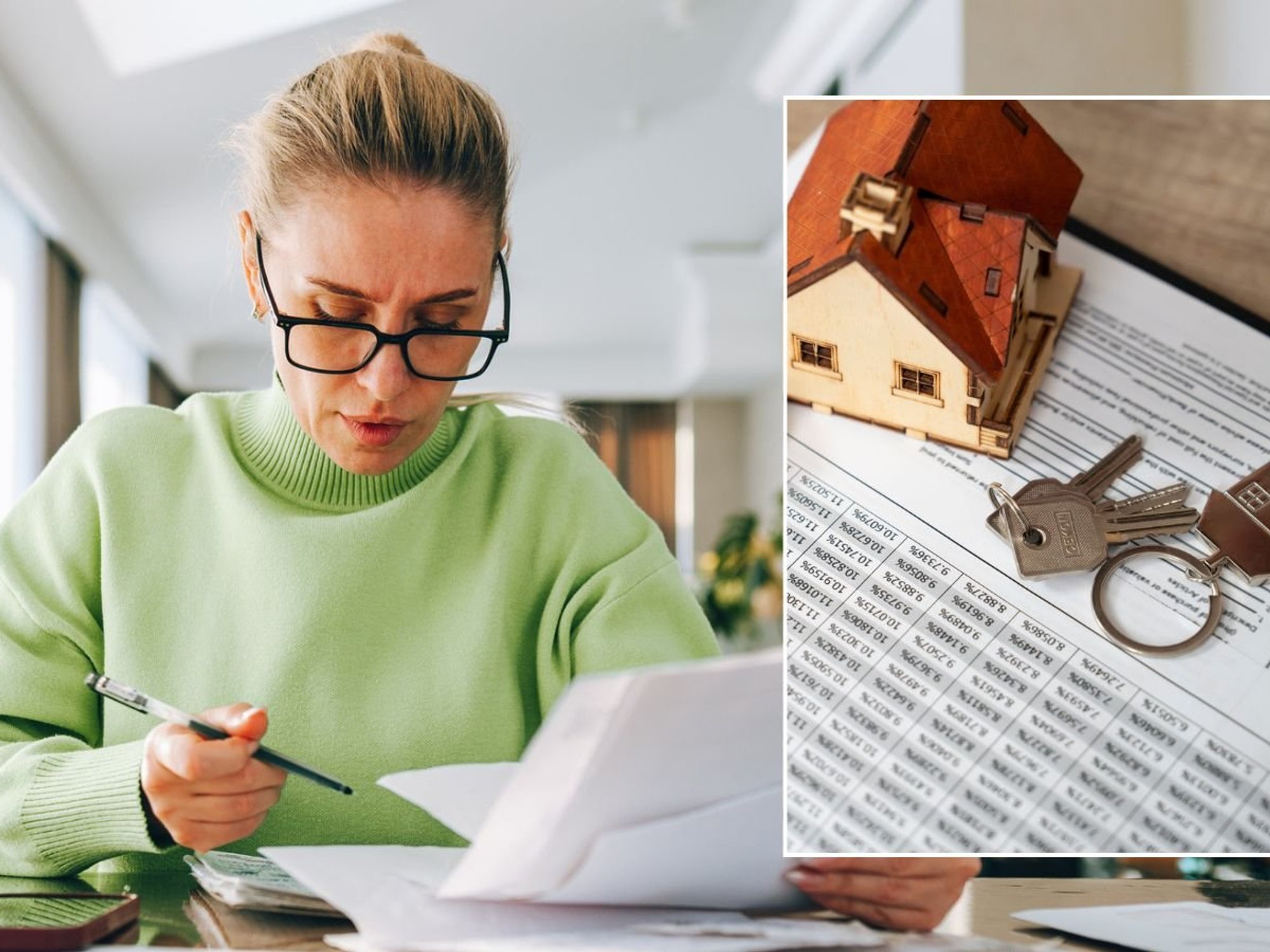 Woman looking at bill and mortgage deal