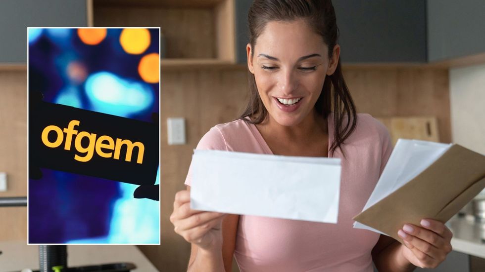 Woman looking at bill and Ofgem logo