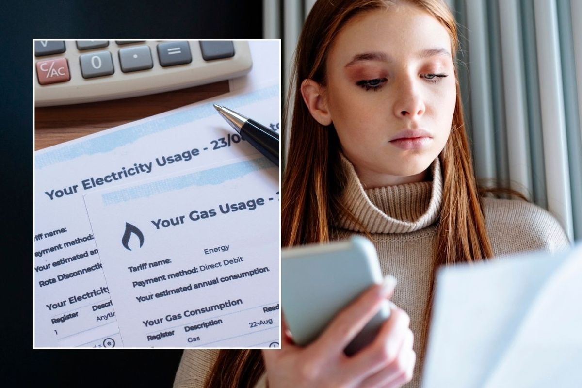 Woman looking at energy bill and energy bill