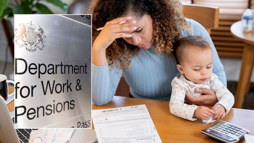 Woman looking at finances and DWP sign