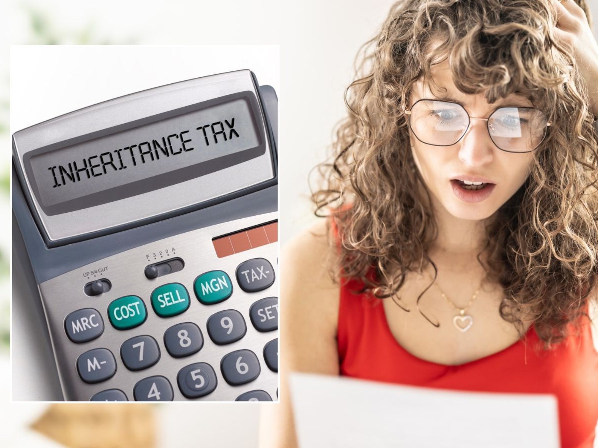 Woman looking at letter and inheritance tax calculator