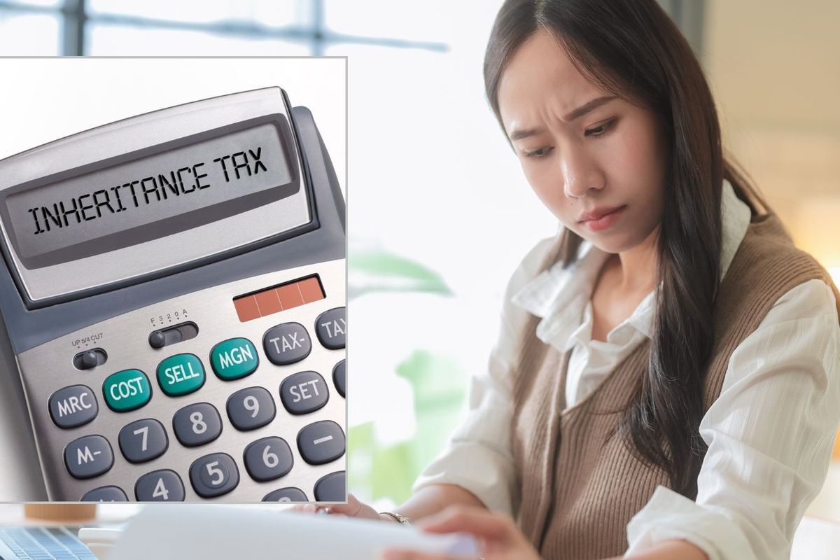 Woman looking at letter and inheritance tax on calculator