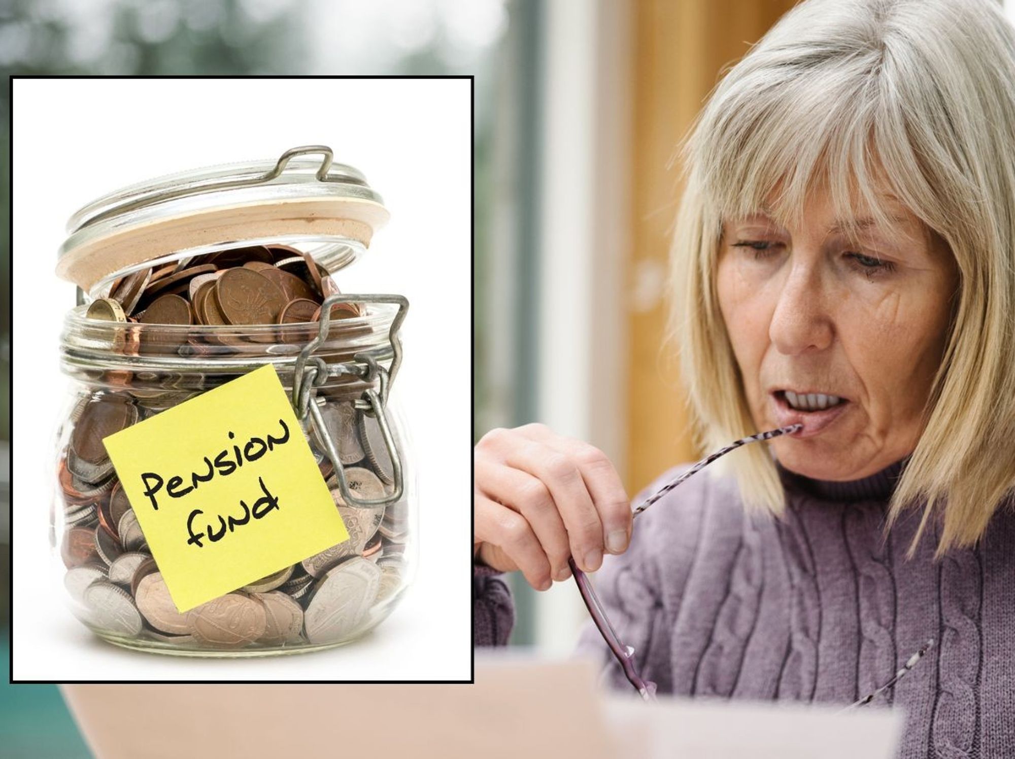 Woman looking at letter and pension fund