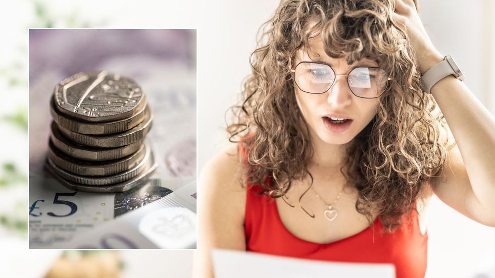 Woman looking at letter and pounds