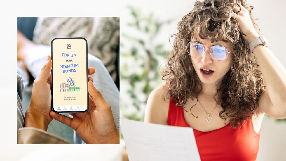 Woman looking at letter and Premium Bonds checker