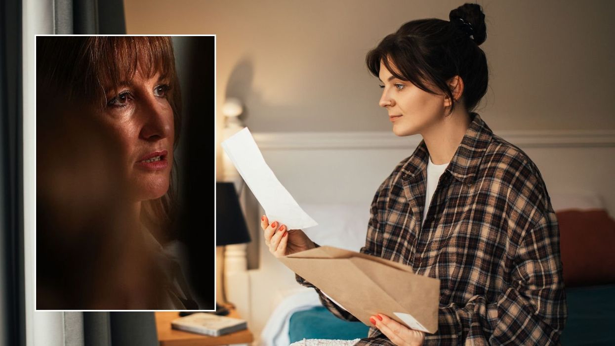 Woman looking at letter and Rachel Reeves