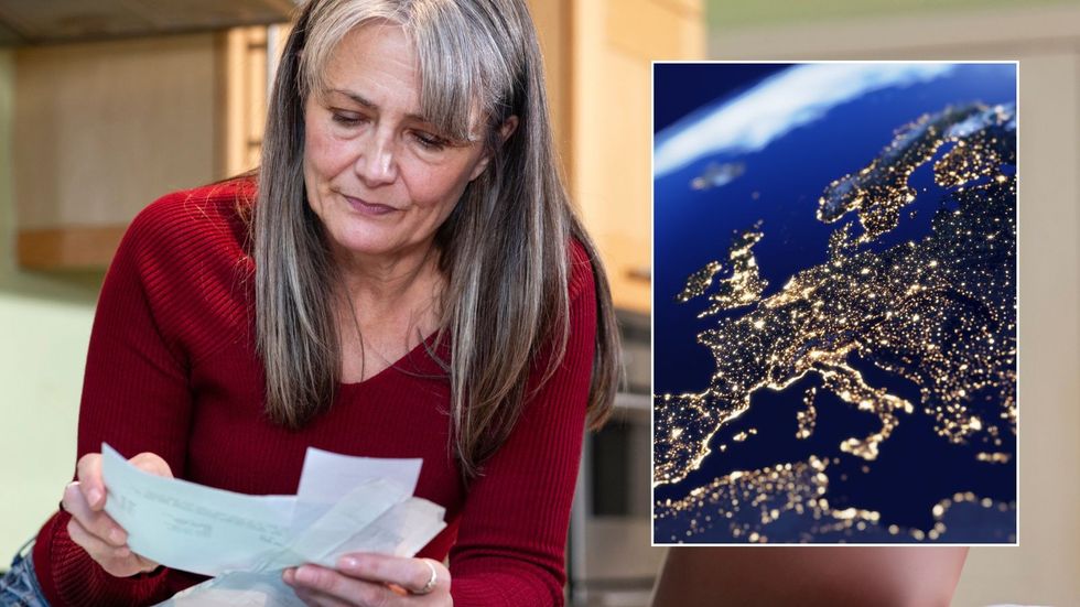 Woman looking at paper and Europe