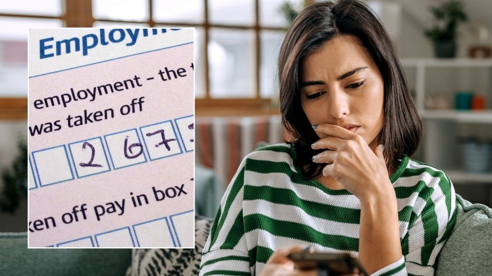 Woman looking at phone and self-assessment form