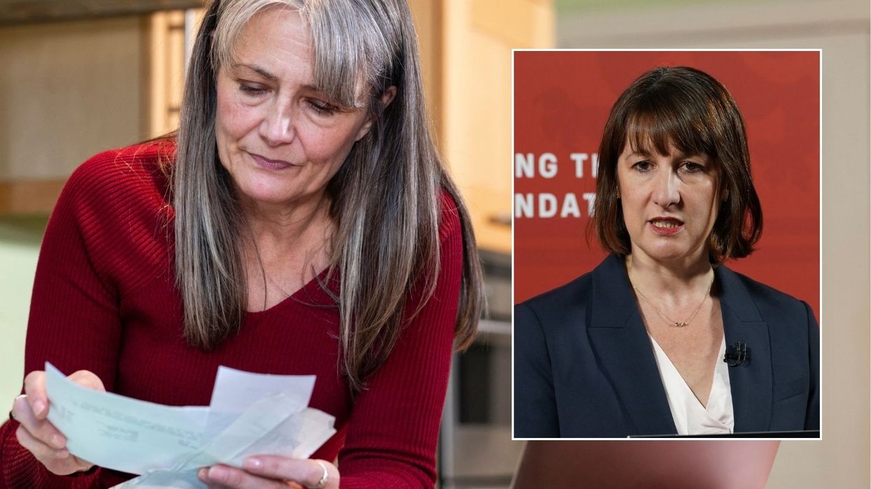 Woman looking at tax bill and Rachel Reeves