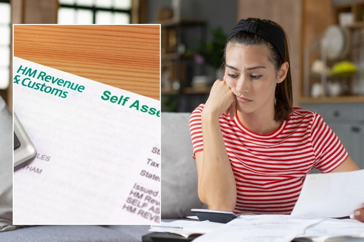 Woman looking at tax form and Self Assessment form