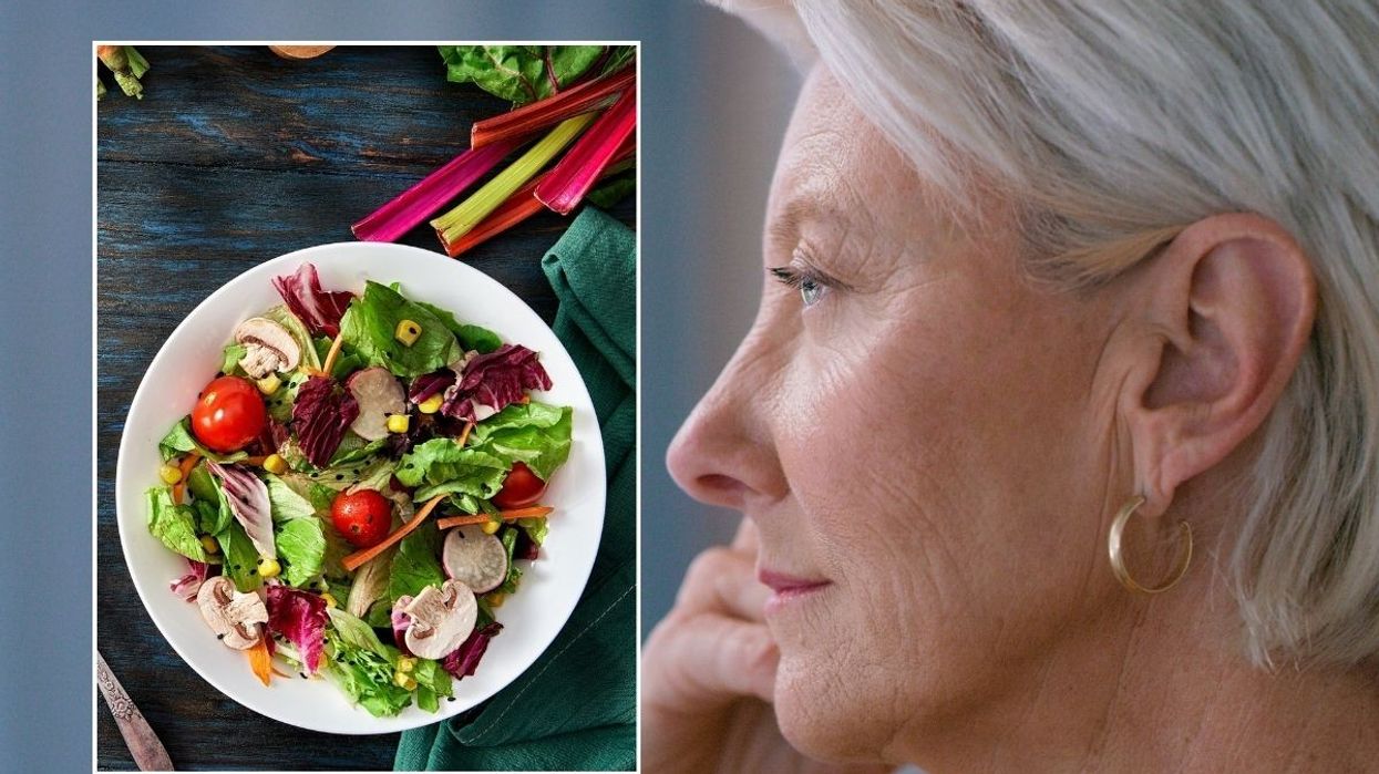 woman looking into the distance and vibrant salad