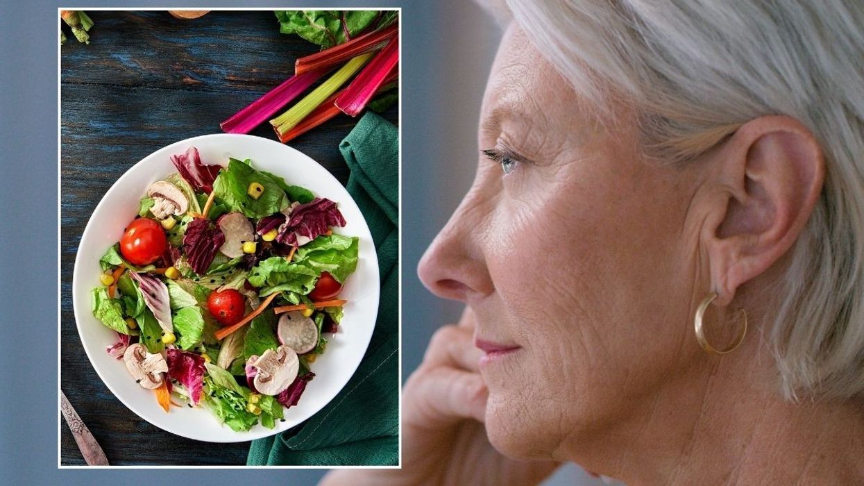 woman looking into the distance and vibrant salad