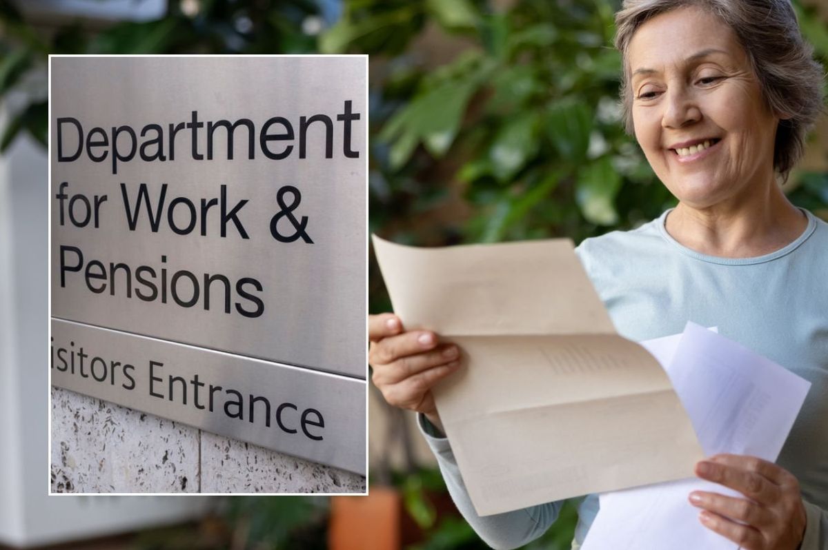 Woman looking letter and DWP sign