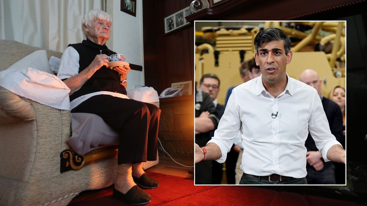 Woman looking sad and Prime Minister Rishi Sunak